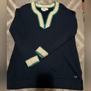 Vineyard Vines Navy Top with Green and Cream Accents